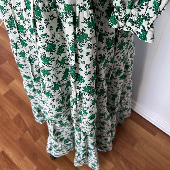 New ZARA green white floral maxi prairie boho tea dress S - Picture 5 of 9